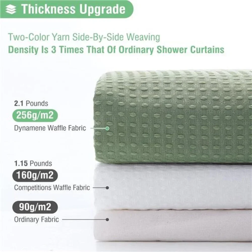 Sage Green Shower Curtain-Waffle Textured Heavy Duty Thick Fabric Shower Curtain